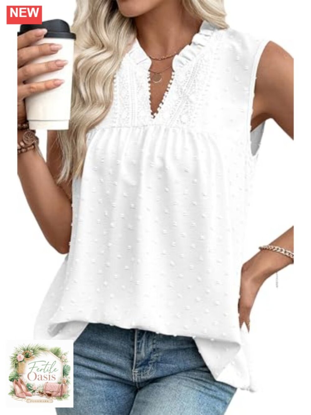 Boho Lace Tank Top Dressy Casual Sleeveless V-Neck